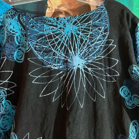 Leopards & Roses Elegant Boho Asymmetrical Black and Blue Dress XL - Picture 14 of 16